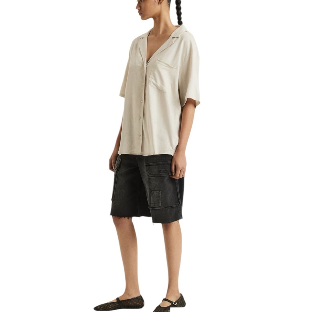 H&M Women’s Airy Resort Linen Blend Shirt Khaki Size Small